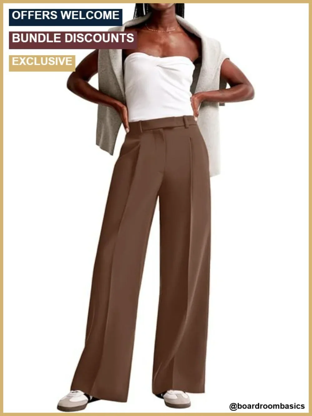 Women High Waisted Wide Leg Work Pants with Pockets 92% Polyester 8% Spandex